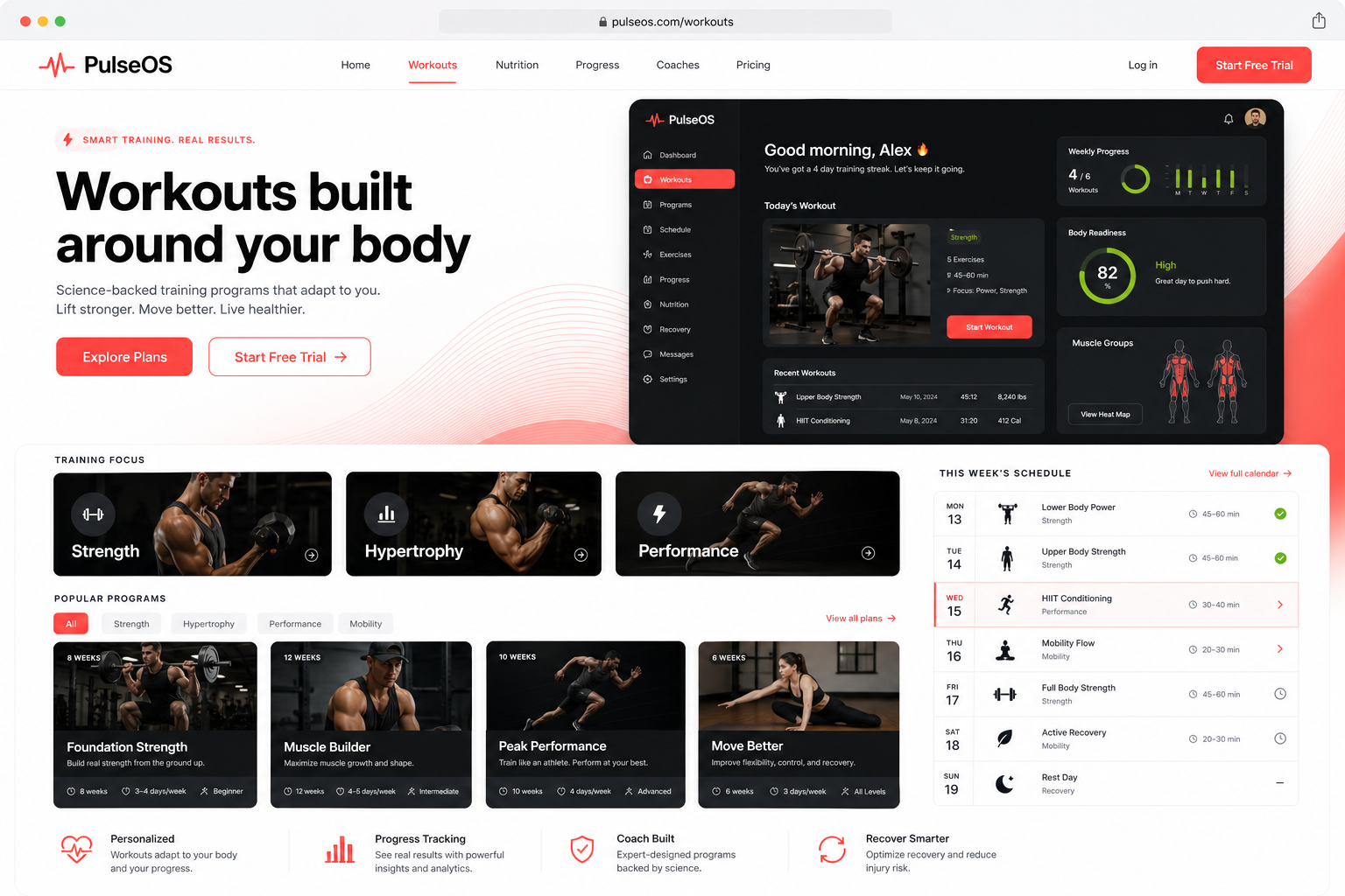 Workouts built around your body route mockup